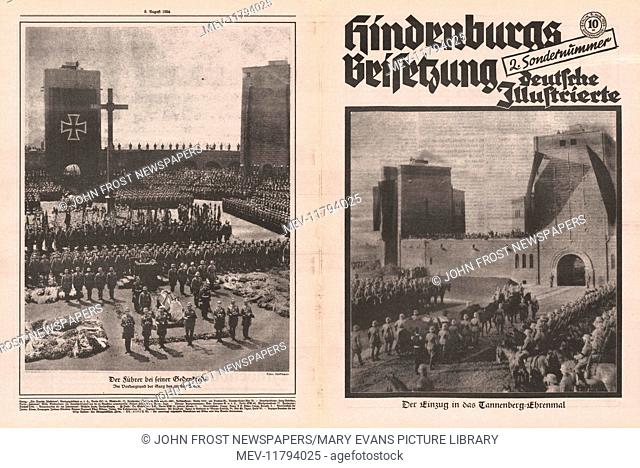 1934 Deutsche Illustrierte front and back pages (Germany) Funeral of President Paul von Hindenburg