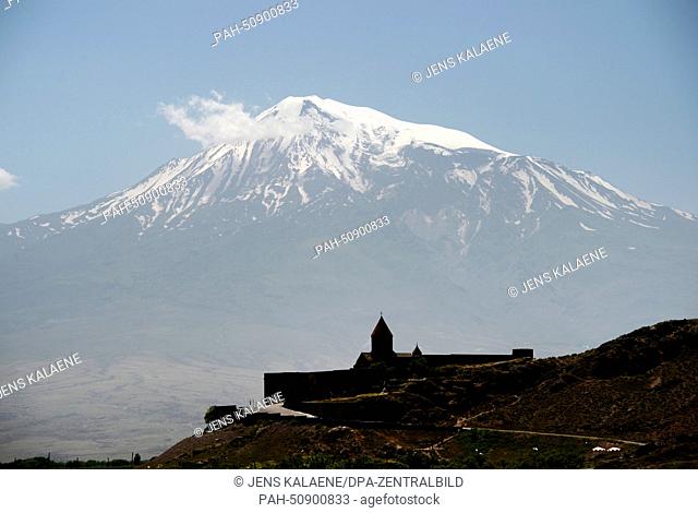 A view of Khor Virap (deep well) monastery (L) and mount Ararat (back) near Artashat, Armenia, 27 June 2014. The monastery is of special significance for the...