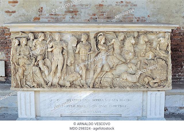 Sarcophagus with the myth of Phaedra and Hippolytus, by Buffalmacco Buonamico, 180, 2nd Century, marble, bas, relief. Italy; Tuscany; Pisa; Monumental Cemetery;...