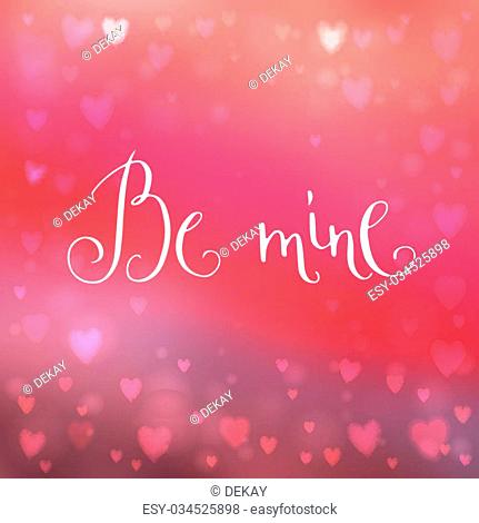 Square abstract smooth blur pink background with heart-shaped lights over it and hand written Valentine's day words