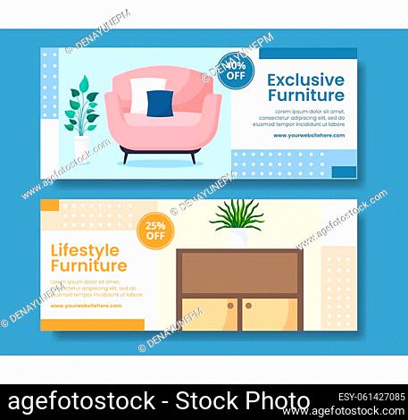 Home Furniture Poster Template Flat Cartoon Background Vector Illustration