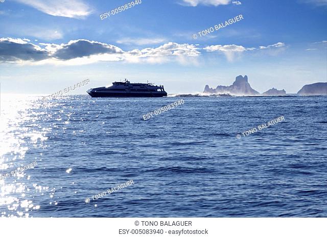 Ferry crossing Ibiza Formentera sunset Es Vedra