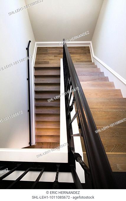 Wooden staircase in contemporary home