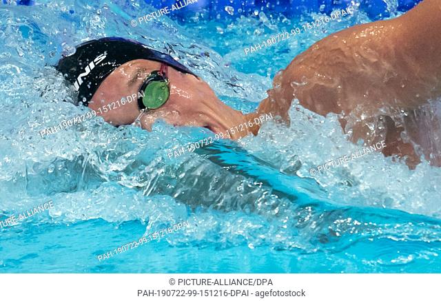 22 July 2019, South Korea, Gwangju: Swimming World Championship: 200 meters freestyle, forerun, men: Jacob Heidtmann from Germany in action