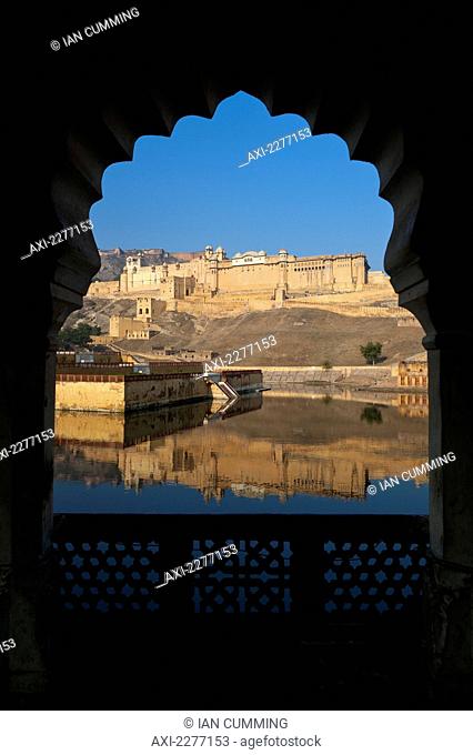 Looking out of archway to Amber Fort; Amer, Jaipur, India