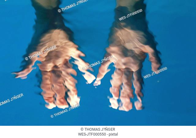 Two hands under water