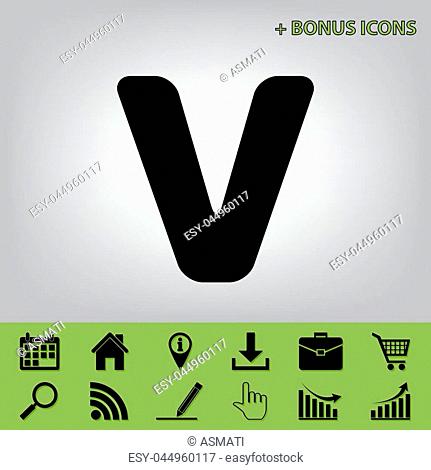 Letter V sign design template element. Vector. Black icon at gray background with bonus icons at celery ones