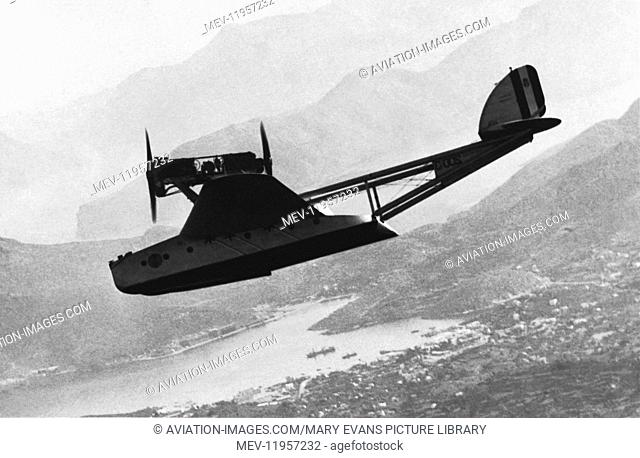 Savoia Marchetti S-55 Flying Boat Flying over Lakes and Mountains