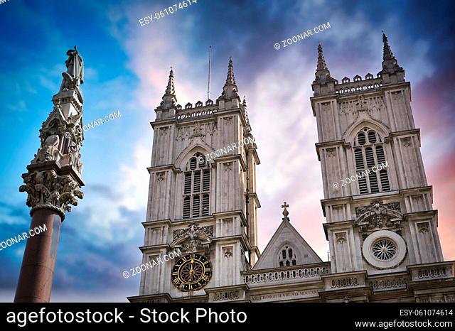 Sunset over Westminster Abbey in London, England in the United Kingdom