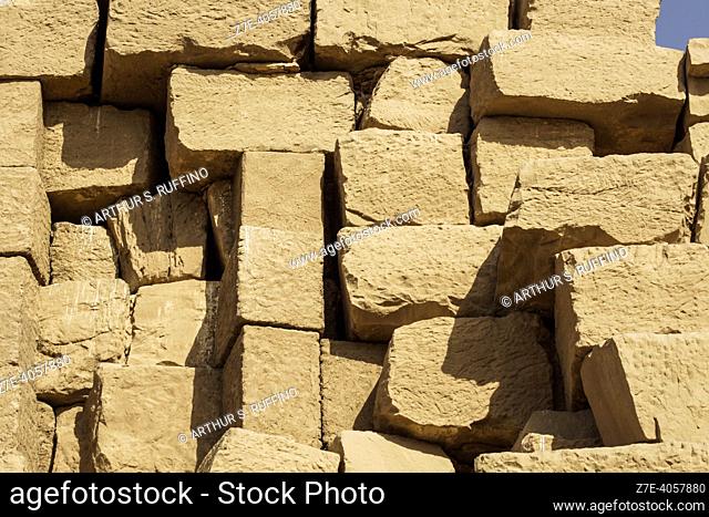 Detail of blocks of stone. Remnants of Temple of Karnak. El-Karnak, Luxor Governorate, Egypt, Africa, Middle East