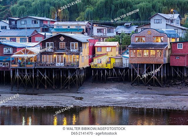 Chile, Chiloe Island, Castro, palafito stilt houses,