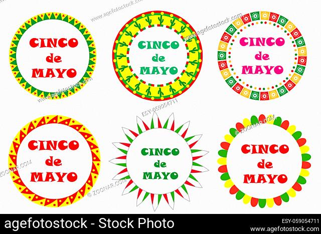 Cinco de Mayo set of round frames with space for text. Isolated on white background. illustration