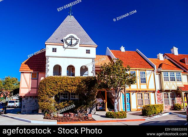 Solvang, USA - February 9 2013: The eclectic and popular Danish styled town of Solvang in California, USA
