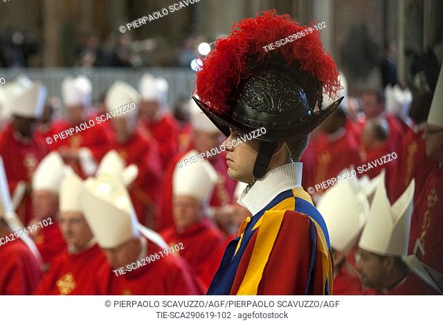 Bishops and Swiss guard during the mass for the Solemnity of St. Peter and Paul, Vatican City, ITALY-29-06-2019