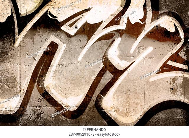 Graffiti over old dirty wall, urban hip hop background Gray text