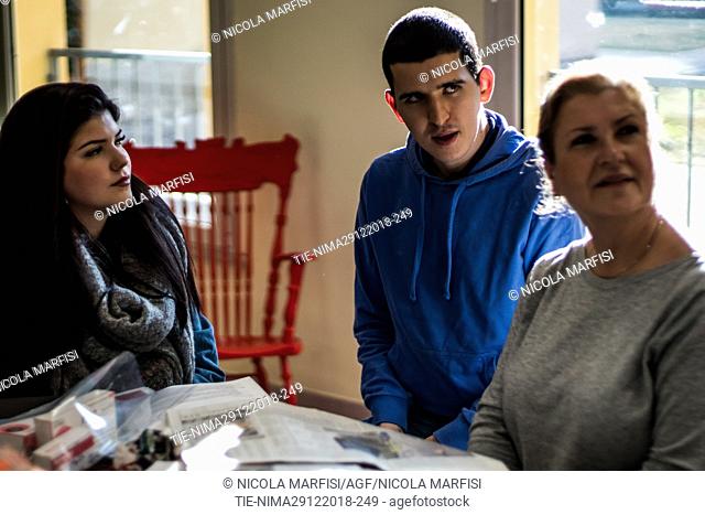Mater Gratiae disabled center. Arian Saraie / Antonio Gallo (fancy name), meets his mother and sister after three years. The young autistic had moved away from...