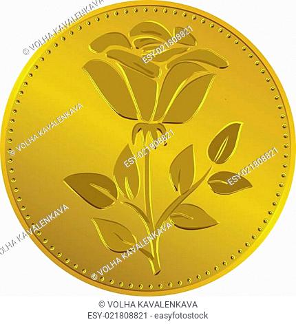 Vector British money gold coin with the rose flower