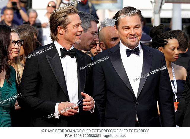 Brad Pitt and Leonardo DiCaprio attending the 'Once Upon a Time in Hollywood' premiere during the 72nd Cannes Film Festival at the Palais des Festivals on May...