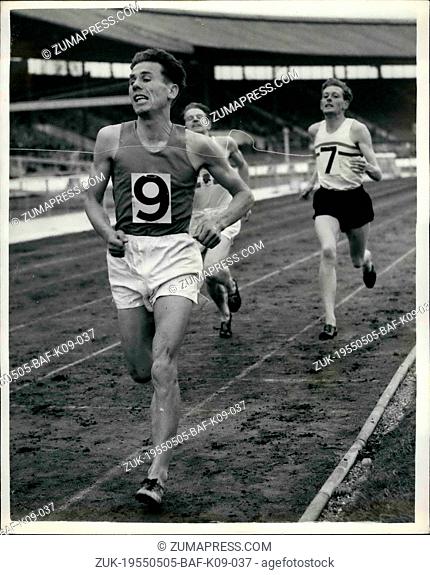 May 05, 1955 - Key Stone Press Agency British Game at White City. First Three Run The Mile in Under Four Minutes. The One Mile International Race at the British...