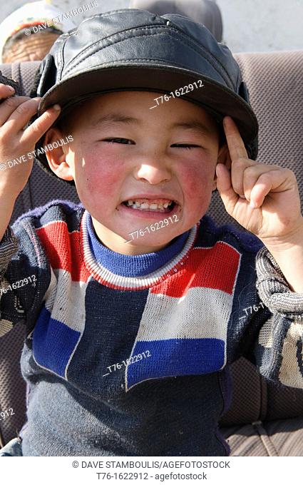 portrait of an ethnic Kazakh boy in Bayan-Ölgii in Western Mongolia