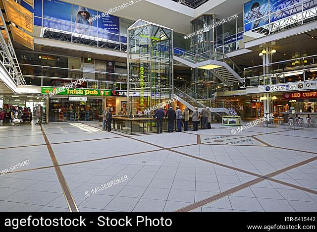 Main hall with water clock, Europa Center, Berlin, Germany, Europe