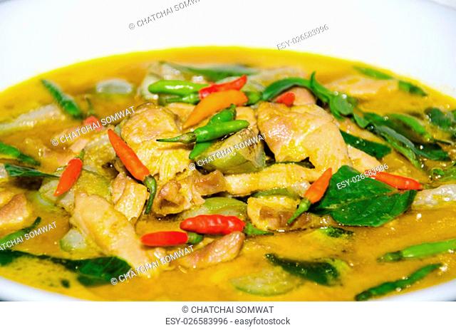 Green curry chicken in coconut milk, traditional Thai cuisine