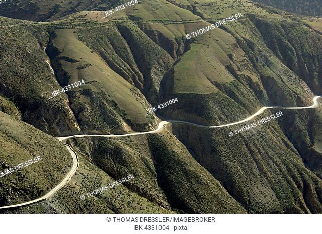 The Tizi-n-Test mountain pass cuts right through the High Atlas mountains being the most direct route from Marrakesh to Taroudant, Morocco