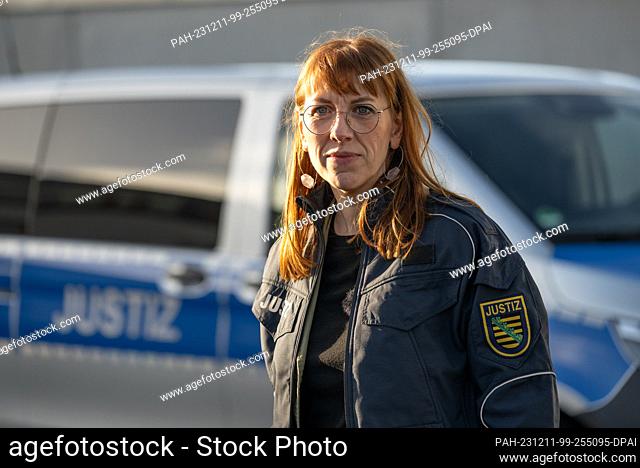 11 December 2023, Saxony, Dresden: Katja Meier (Alliance 90/The Greens), Minister of Justice of Saxony, stands in the courtyard of the Dresden Hammerweg prison...