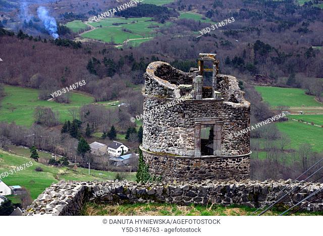 Watchtower of 12th century Château de Murol - Monument Historique since 1889 what helped to save it, Route Historique des Châteaux d'Auvergne