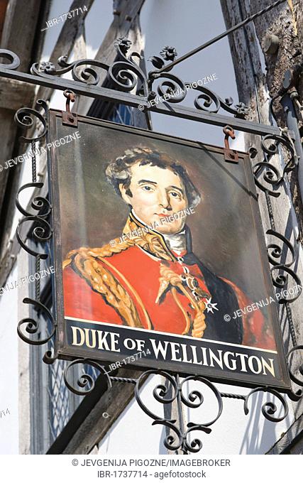 The Signboard of The Duke of Wellington Pub, Bugle Street, Old Town, Southampton, Hampshire, England, United Kingdom, Europe