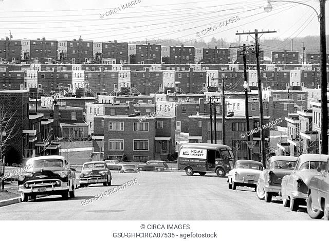 Rows of Residential Houses and Street Scene, Washington, D.C., USA, photograph by Thomas J. O'Halloran, 1956