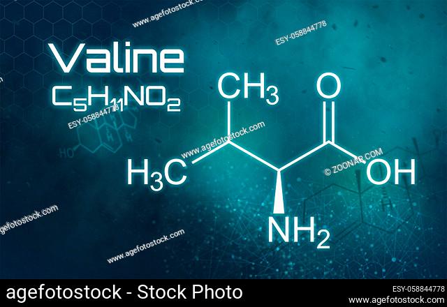 Chemical formula of Valine on a futuristic background
