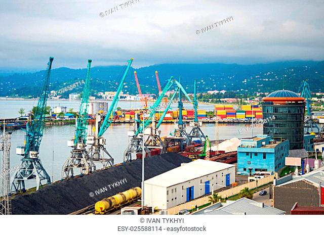 Aerial view of Batumi industrial sea port. Georgia