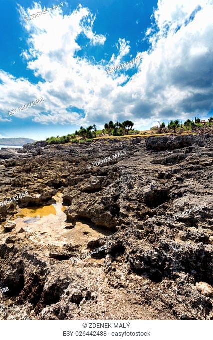rocks on coastline at Nusa Penida island near Pasih Uug (Broken Beach), Bali Indonesia