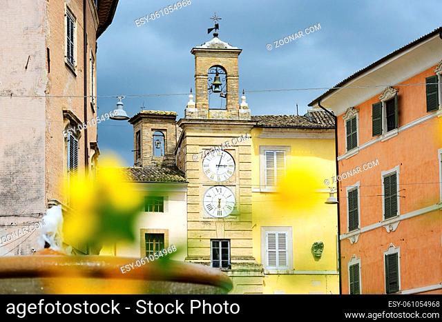 Clock tower in San Severnio in Marche, Italy