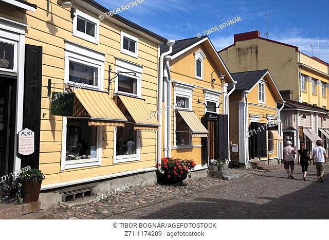 Finland, Porvoo, street scene, traditional old houses