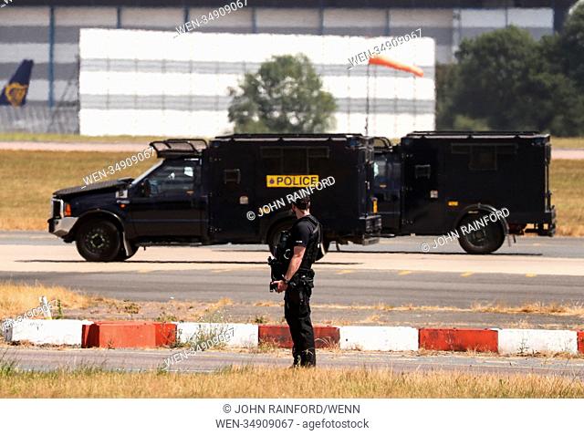 Air Force 1, carrying US President Donald Trump and First Lady Melania, lands at Stansted Airport Featuring: Security operation Where: London