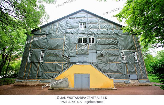 The Goethe Theater is covered with tarps in Bad Lauchstaedt, Germany, 10 May 2013. The theater conceived of and opened by Goethe more than 200 years ago is in...
