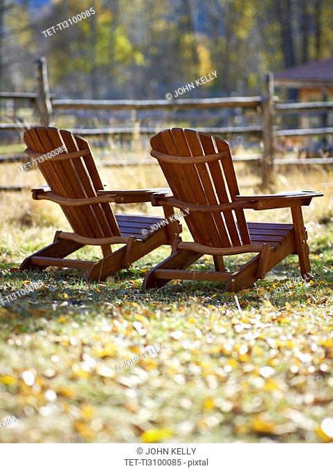 Adirondack chairs on lawn