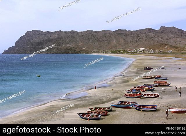 Boats on the Beach of Sao Pedro Village, Sao Vicente, Cape Verde Islands, Africa