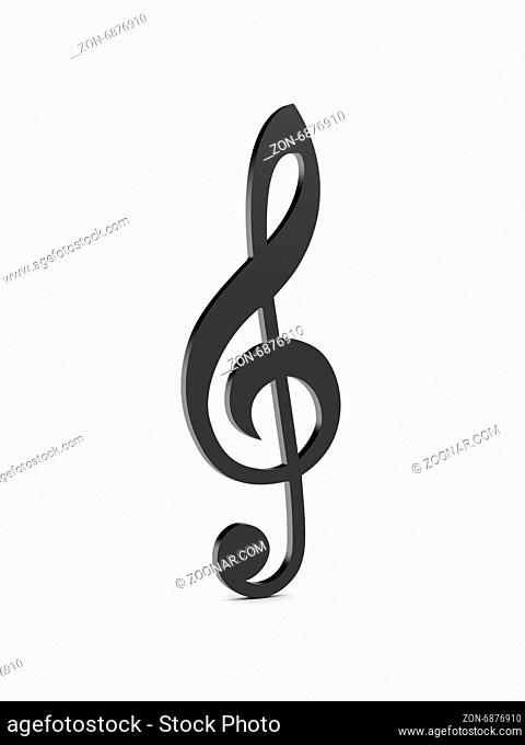 Musical note, black treble clef, isolated on white background