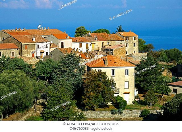 Piana village overlooking gulf of Porto. Corsica Island, France