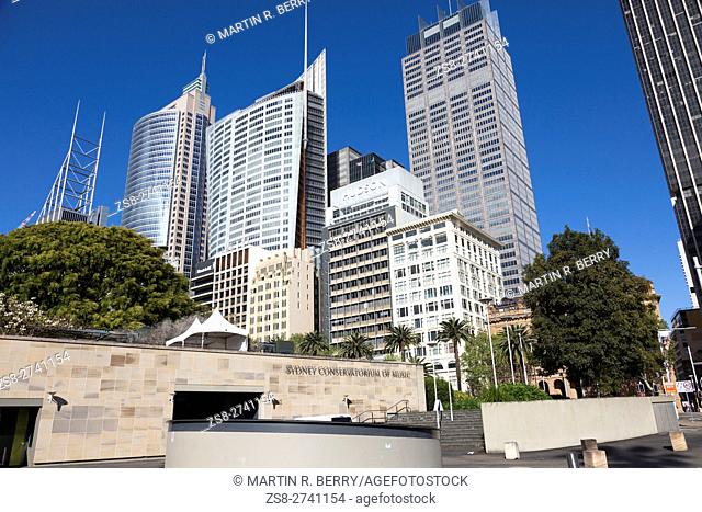 Sydney Conservatorium of Music and high rise skyscrapers in the city centre