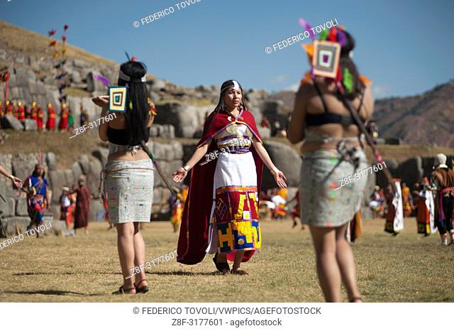 During the celebration of Inti Raymi. Step three. Sachasayhuaman. Peru