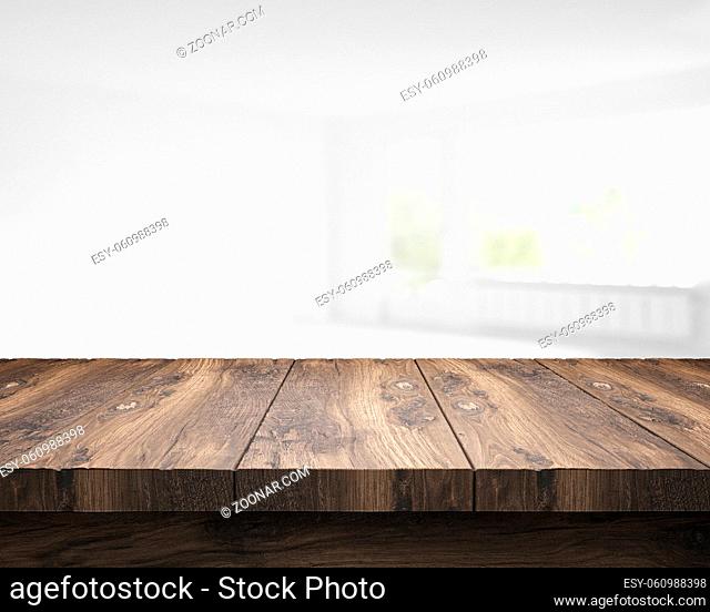 blank table top in front of blurry room - Illustration