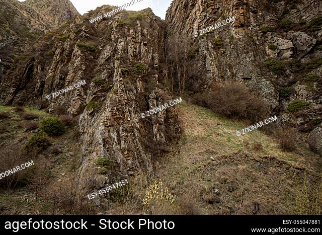 road trip through georgia in springtime kazbegi mountain steep cliffs
