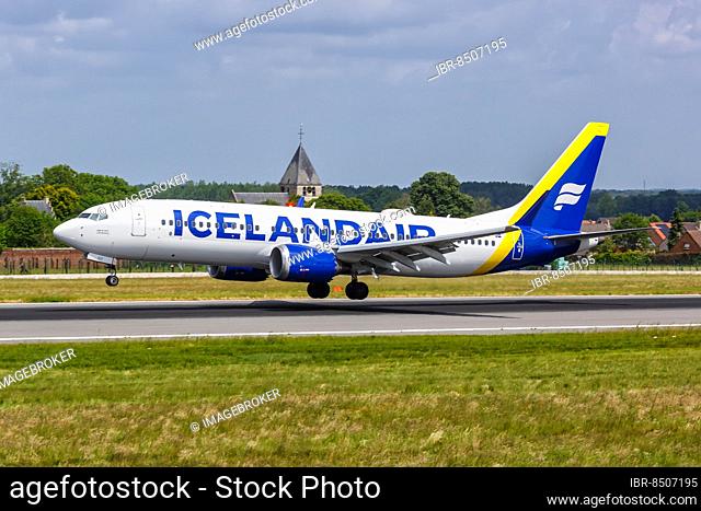 A Boeing 737 MAX 8 aircraft of Icelandair with registration TF-ICY at Brussels Airport, Belgium, Europe