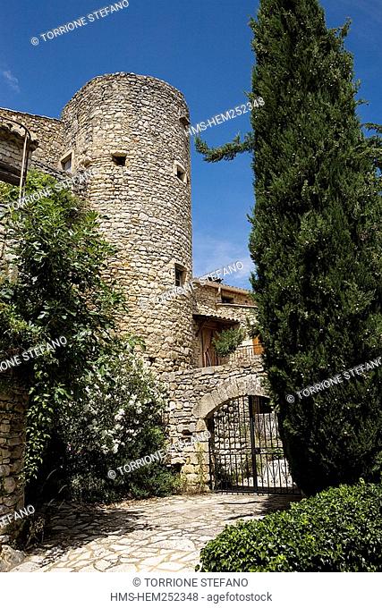 France, Gard, La Roque sur Ceze, labelled Les Plus Beaux Villages de France The Most Beautiful Villages of France, a tower, vestige of the former fortifications
