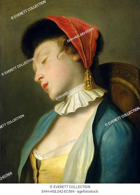 A Sleeping Girl by Pietro Rotari, 1760-62, Italian painting, oil on canvas. As court painter in Russia, Rotari's studio painted hundreds of images of young...