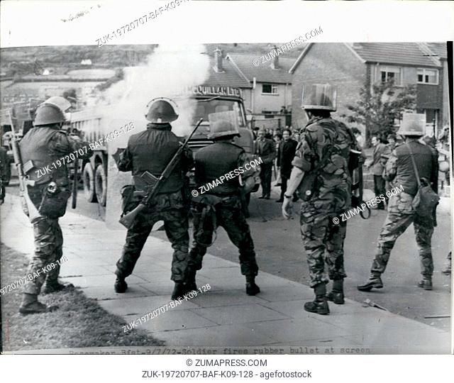 Jul. 07, 1972 - PROVISIONAL IRA CALLS OFF CEASEFIRE. Claiming that troops had broken the trucks a few hours earlier by firing rubber bullets and CS gas get...
